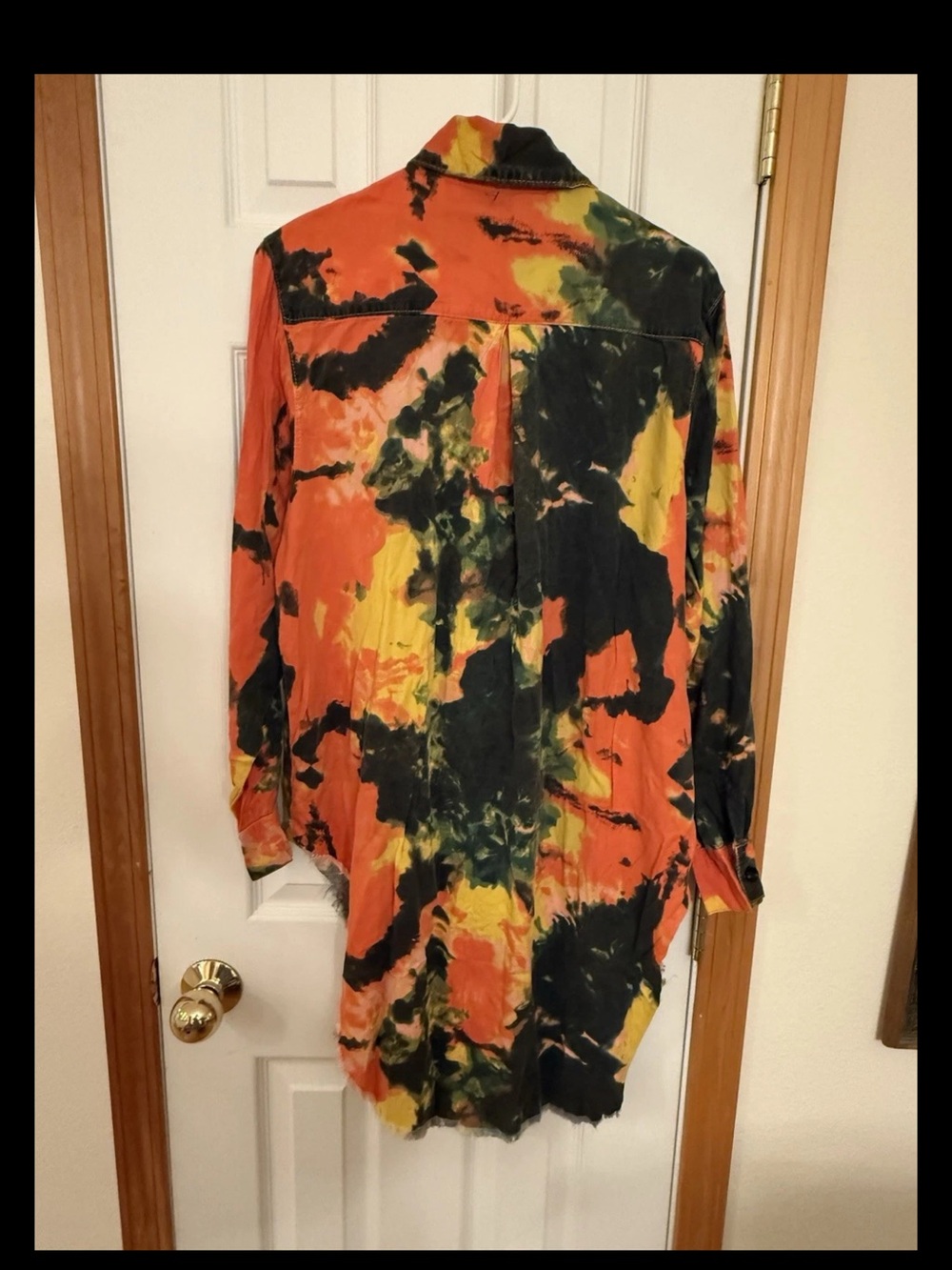 Thrill Jeans Hi Low Tie-Dyed Button Up Shirt Duster XL Destroyed Colorful Cotton - Picture 9 of 13